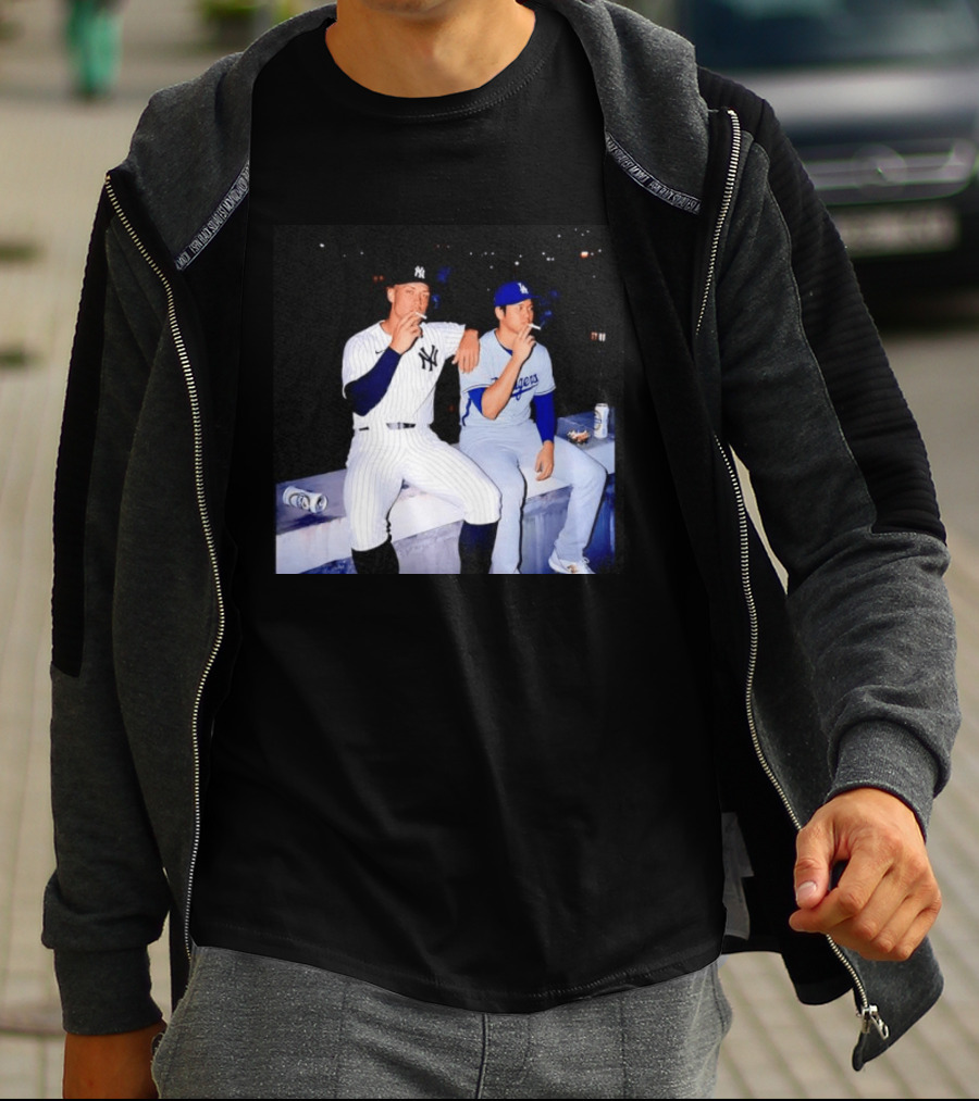 Aaron Judge New York Yankees Shohei Ohtani Los Angeles Dodgers MLB Smoking Scene T-Shirt