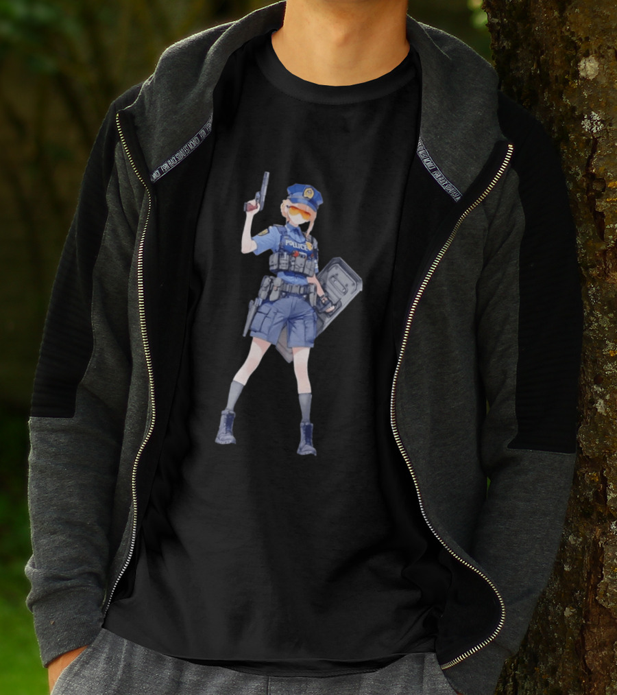 Anime Police Officer Tactical Uniform With Handgun T-Shirt