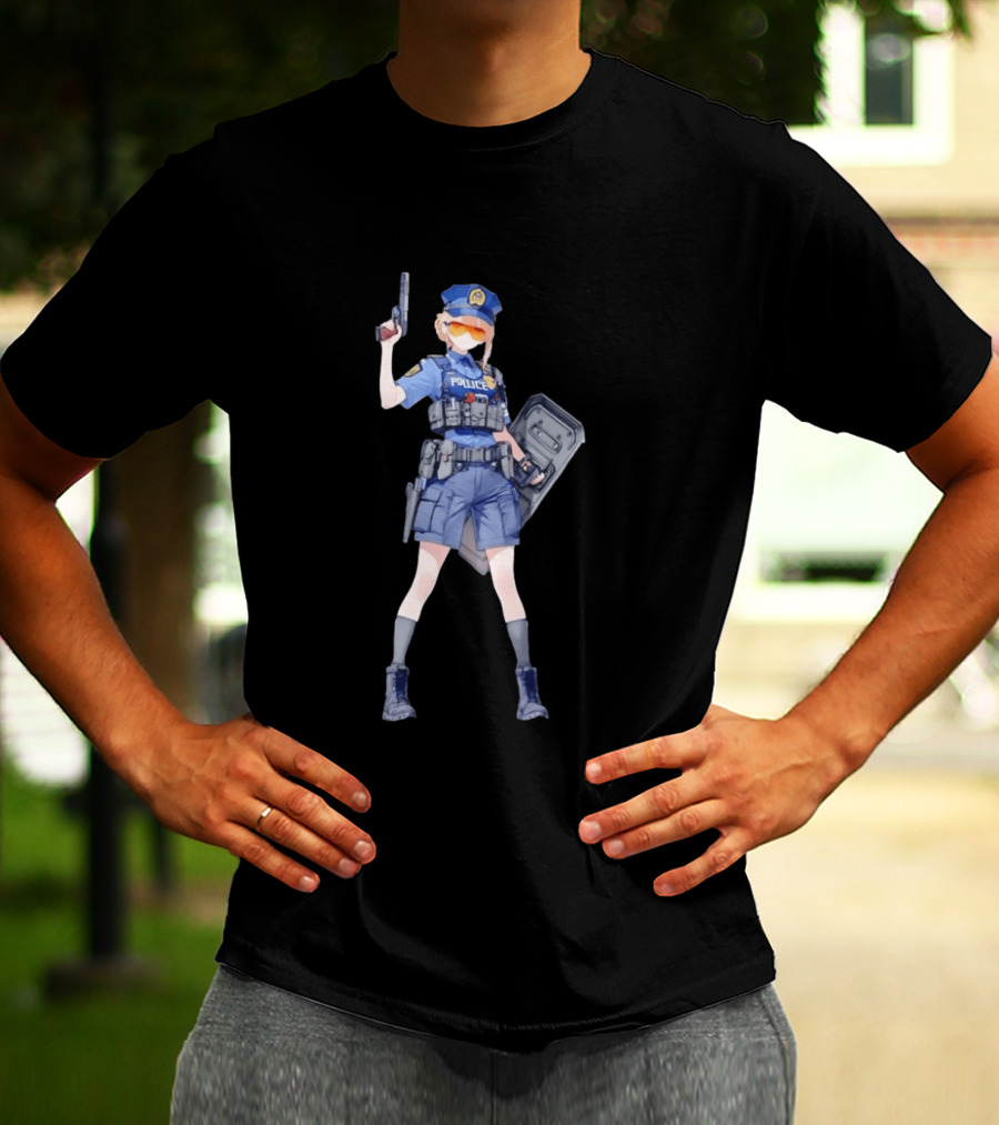 Anime Police Officer Tactical Uniform With Handgun T-Shirt