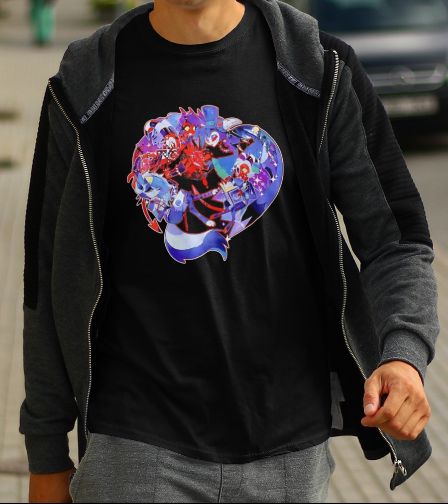 Blitzo Moxxie Millie Loona Stolas Helluva Boss Cast Crew Ensemble Vibrant Character Collage T-Shirt