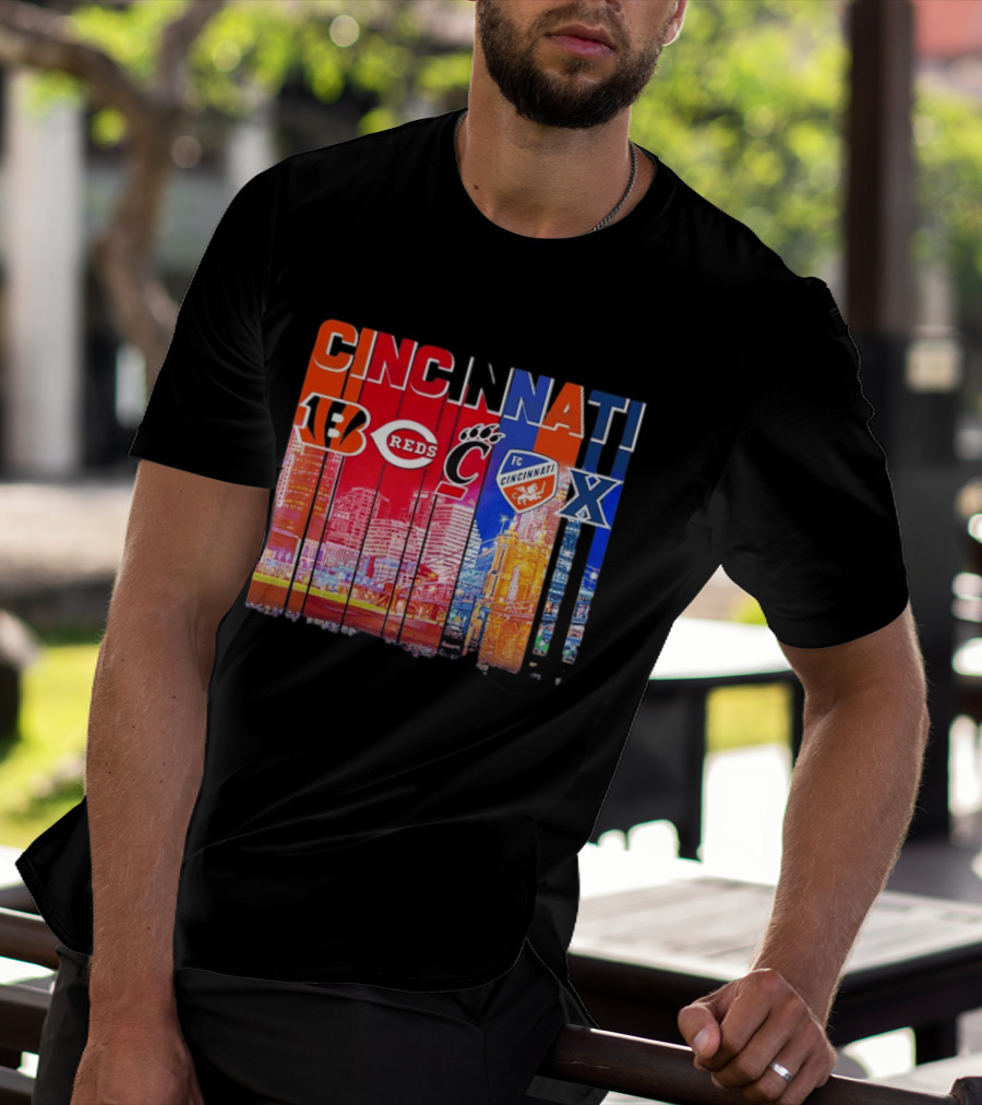Cincinnati Bengals Reds Bearcats FC Xavier Skyline T-Shirt