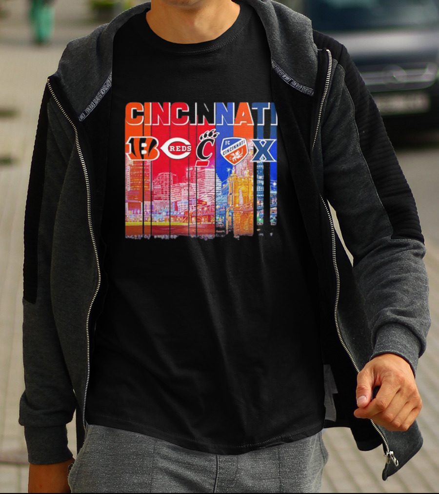 Cincinnati Bengals Reds Bearcats FC Xavier Skyline T-Shirt