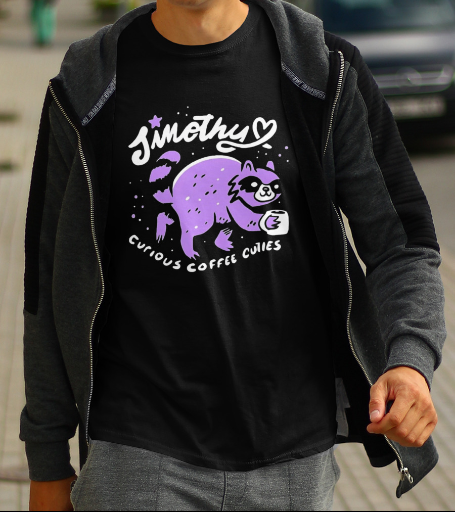 Sinothy Curious Coffee Cuties Purple Raccoon Cup T-Shirt