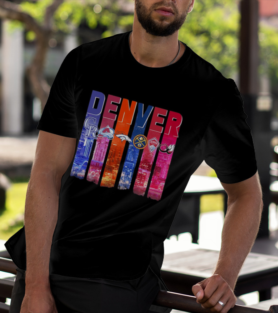 Denver Broncos Nuggets Rockies Avalanche Rapids Pioneers Skyline T-Shirt