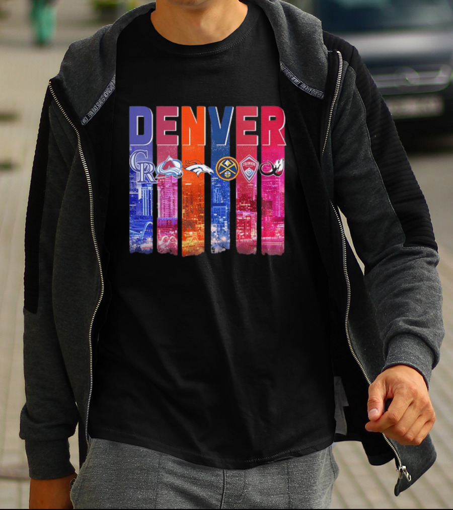 Denver Broncos Nuggets Rockies Avalanche Rapids Pioneers Skyline T-Shirt