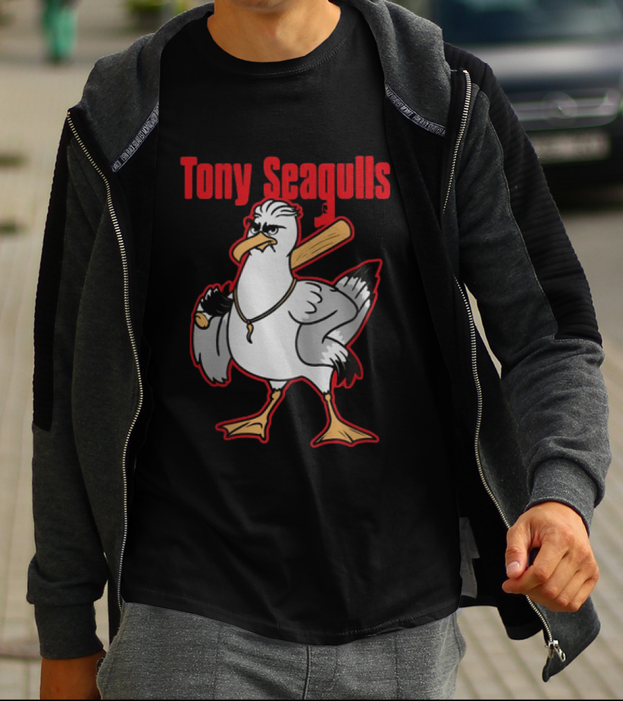 Tony Seagulls Section 10 Bird Character With Baseball Bat T-Shirt