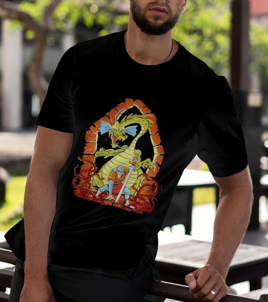 Dragons And Knights Brave Warrior Confronts Fearsome Beast In Epic Battle Scene T-Shirt