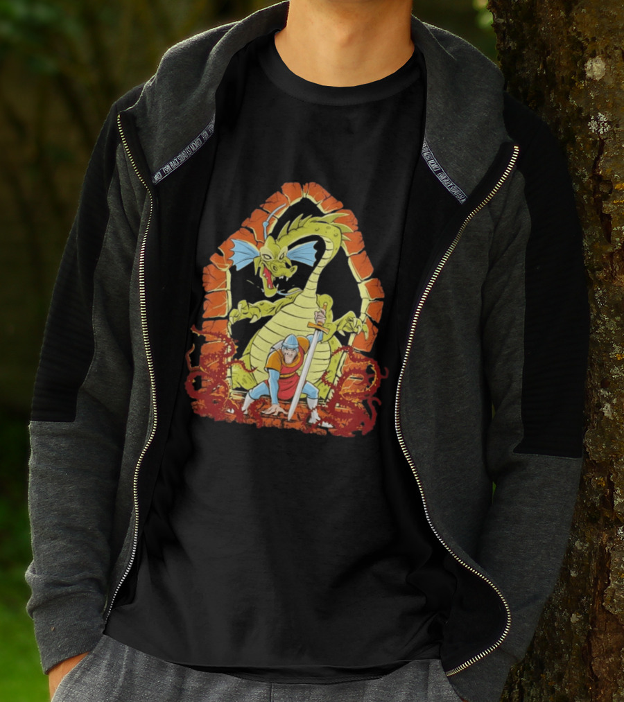 Dragons And Knights Brave Warrior Confronts Fearsome Beast In Epic Battle Scene T-Shirt