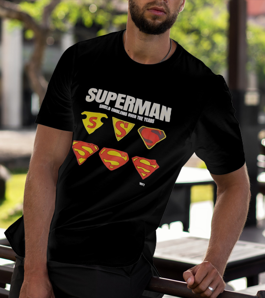 Superman Shield Emblems Over The Years Evolution 1938 To 1977 T-Shirt