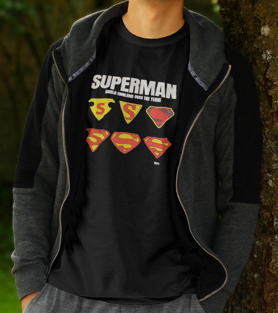 Superman Shield Emblems Over The Years Evolution 1938 To 1977 T-Shirt