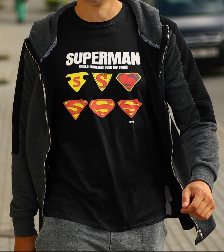 Superman Shield Emblems Over The Years Evolution 1938 To 1977 T-Shirt