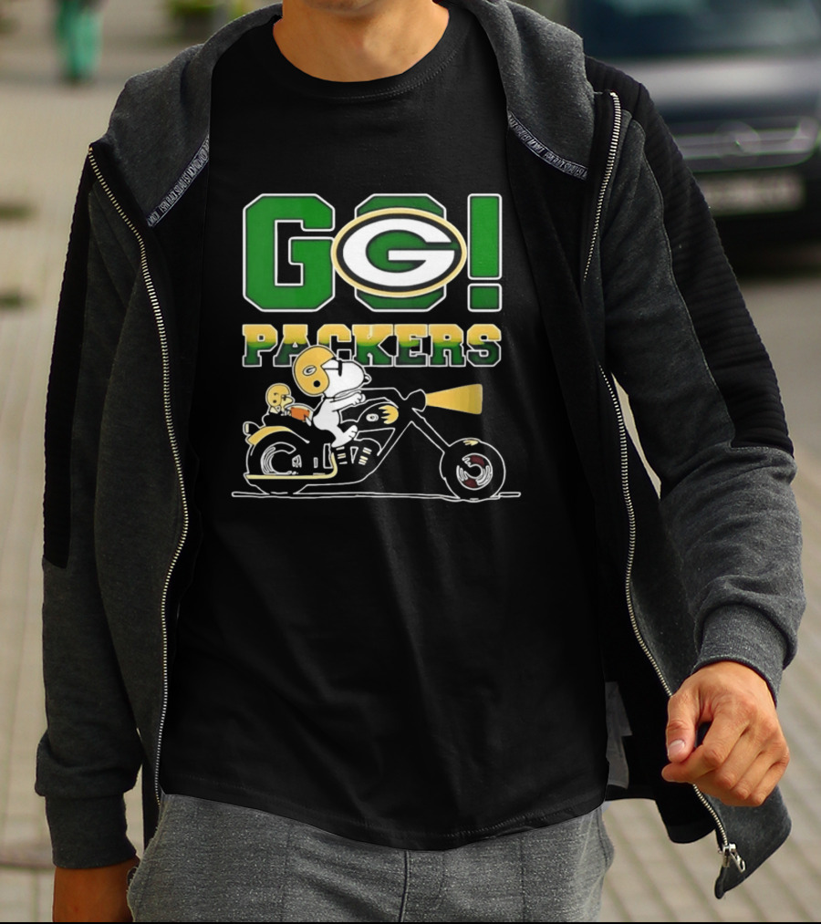 Snoopy Riding Motorcycle Go Packers NFL Fan Celebration T-Shirt