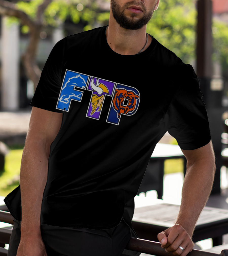 FTP Detroit Lions Minnesota Vikings Chicago Bears Logos T-Shirt