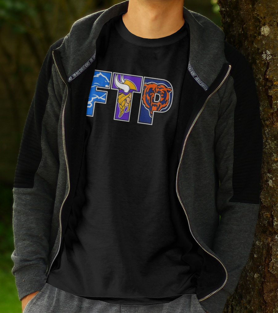 FTP Detroit Lions Minnesota Vikings Chicago Bears Logos T-Shirt