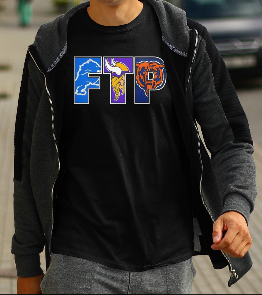 FTP Detroit Lions Minnesota Vikings Chicago Bears Logos T-Shirt