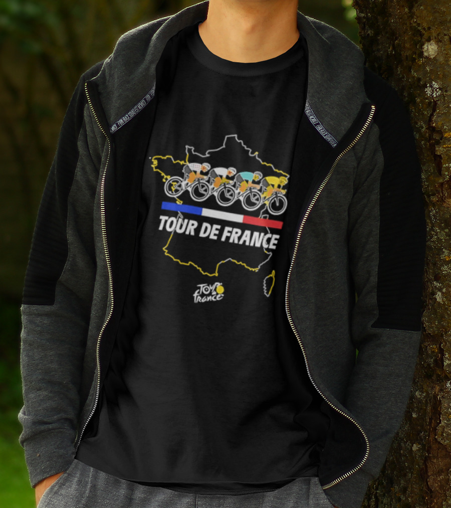 Tour De France Cyclists Racing Over Map Of France T-Shirt
