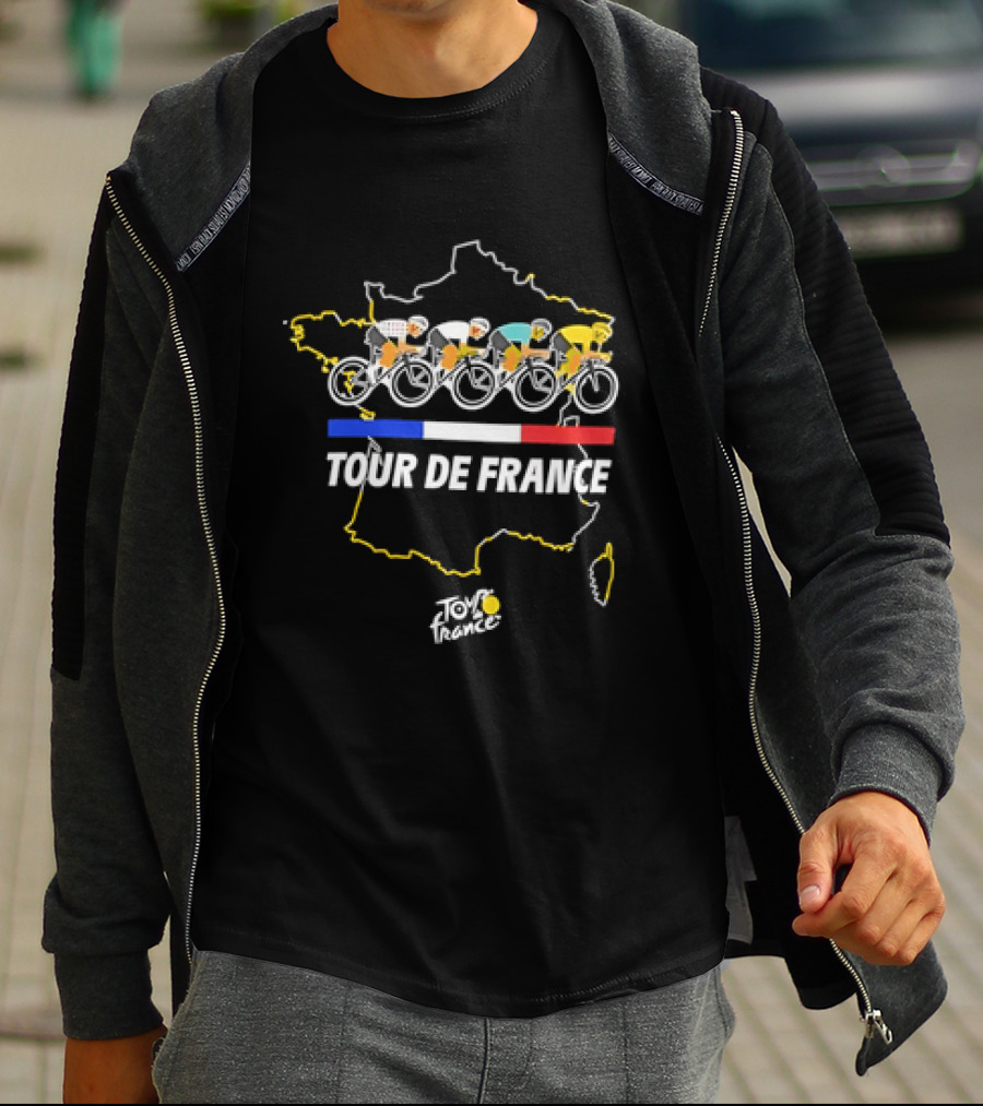 Tour De France Cyclists Racing Over Map Of France T-Shirt