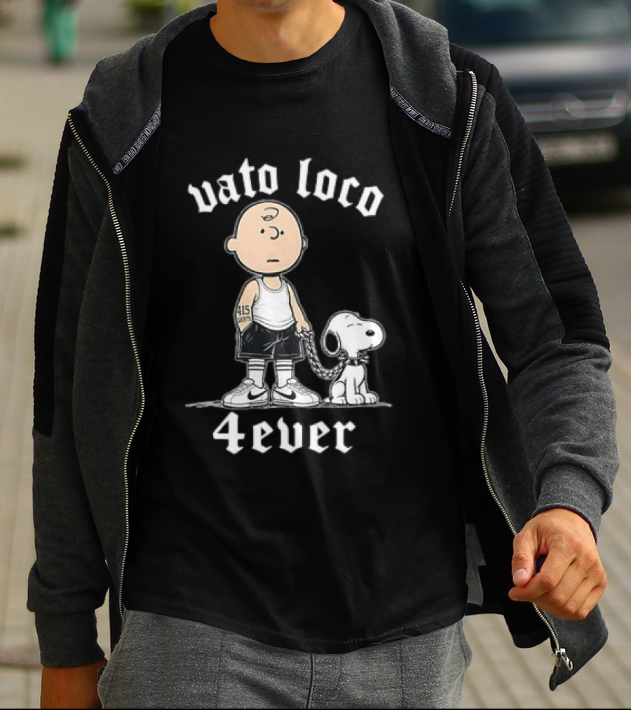 Vato Loco 4Ever Charlie Brown Snoopy 415 Tattoo T-Shirt