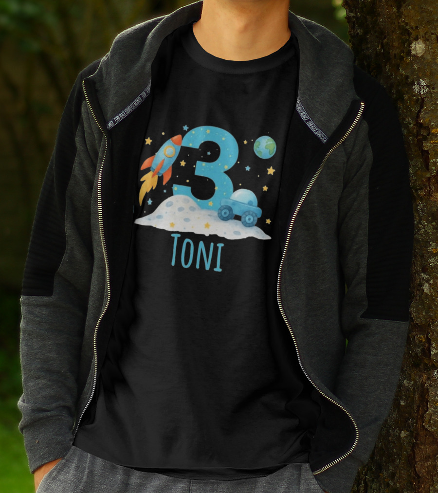 3rd Birthday Space Rocket Planet Personalized Toni T-Shirt