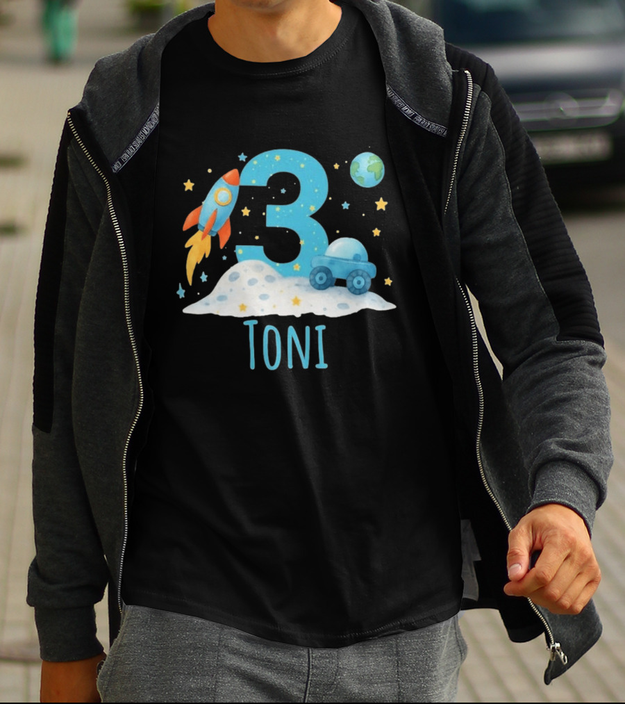 3rd Birthday Space Rocket Planet Personalized Toni T-Shirt
