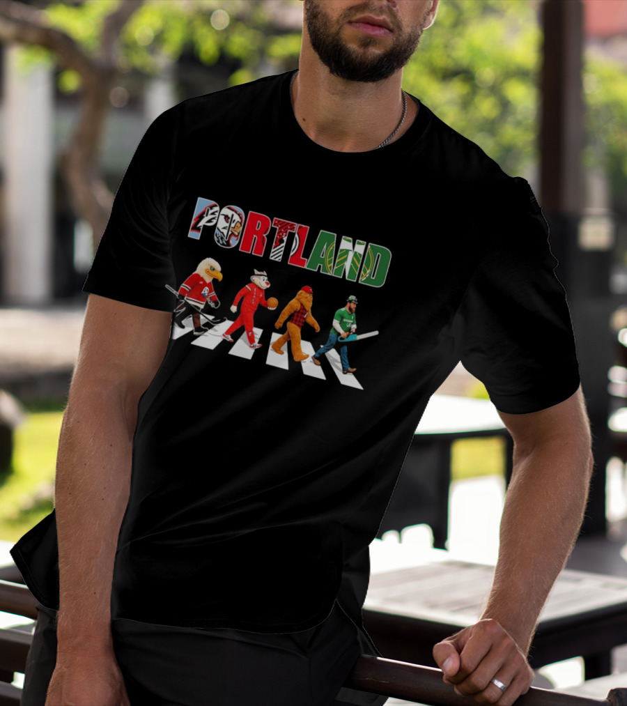 Portland City Pride Sports Abbey Road Theme Featuring Iconic Mascots T-Shirt