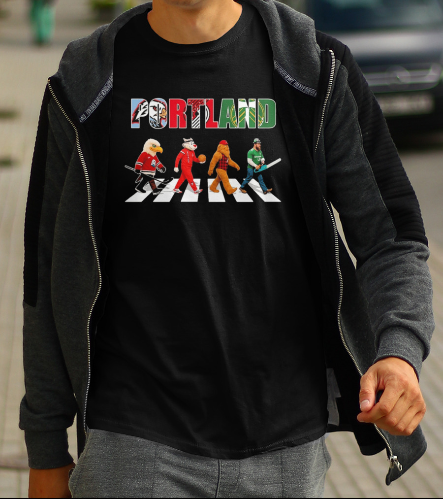 Portland City Pride Sports Abbey Road Theme Featuring Iconic Mascots T-Shirt