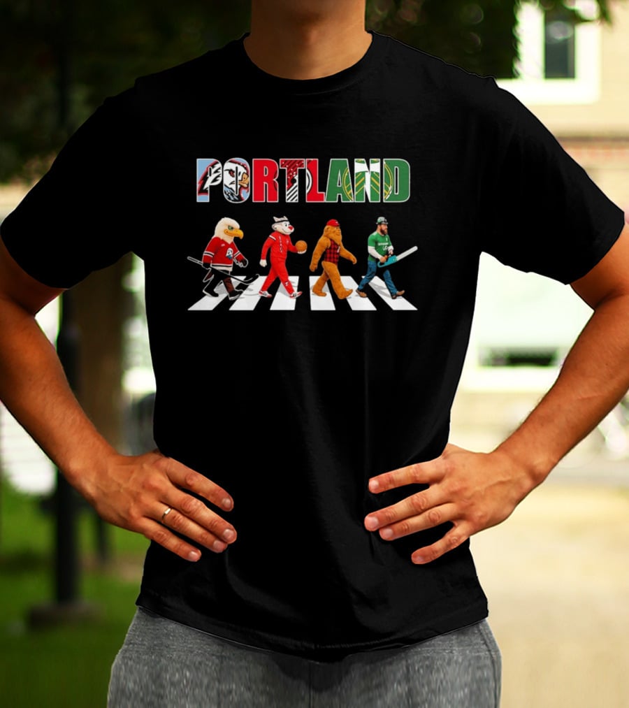 Portland City Pride Sports Abbey Road Theme Featuring Iconic Mascots T-Shirt