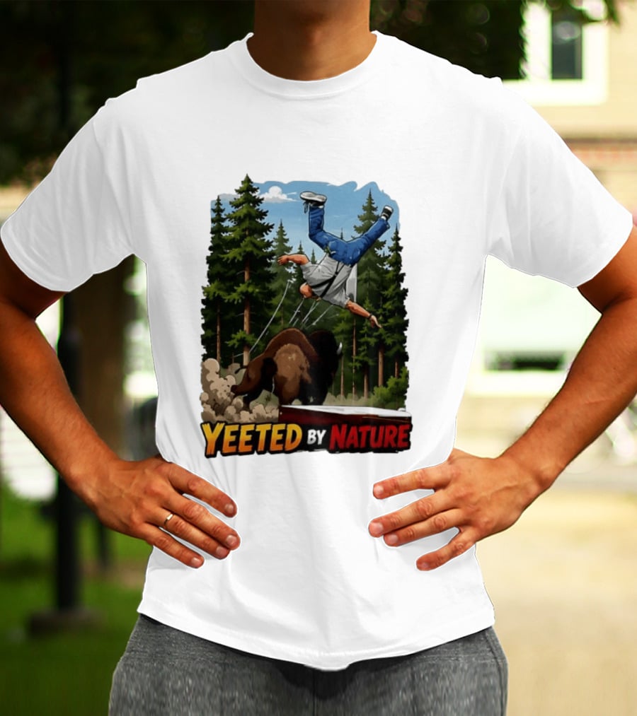 Bison Tossing Tourist Adventure Yeeted By Nature Comedy T-Shirt