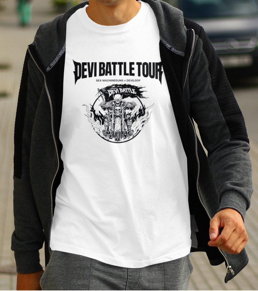 Devi Battle Tour Sex Machineguns X Deviloof Skull Motorcycle T-Shirt