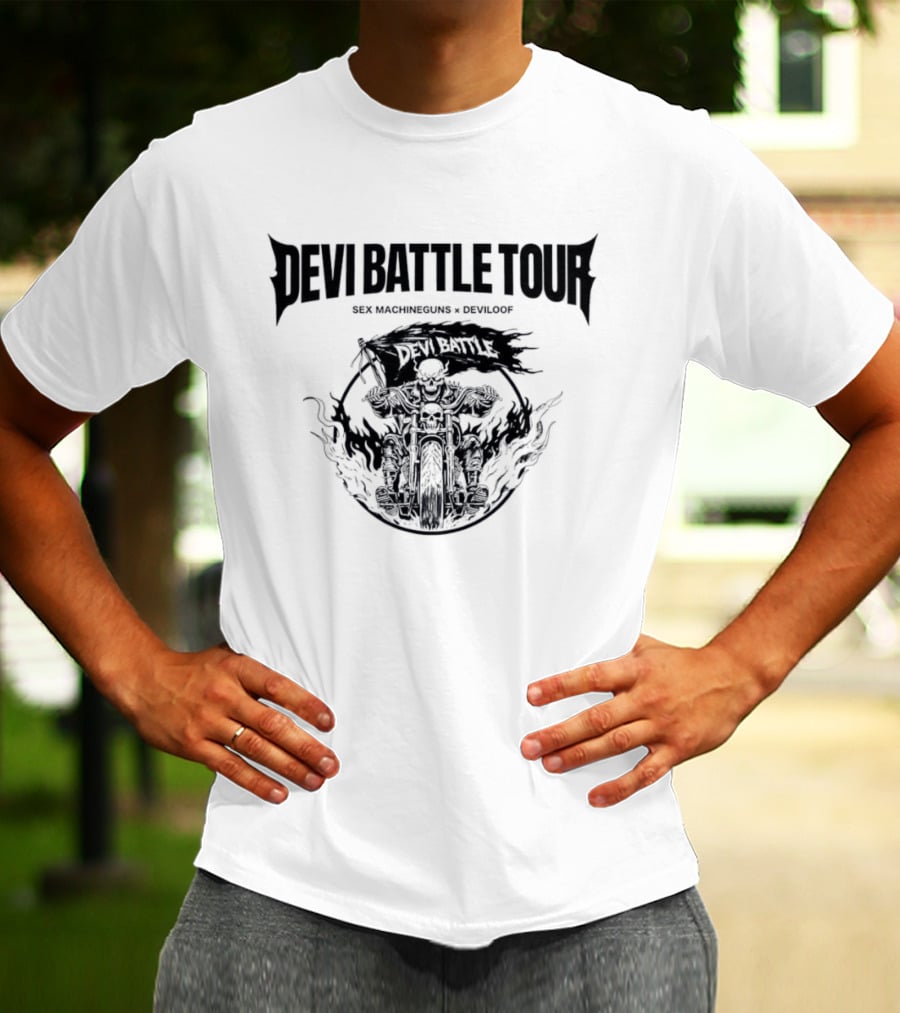 Devi Battle Tour Sex Machineguns X Deviloof Skull Motorcycle T-Shirt