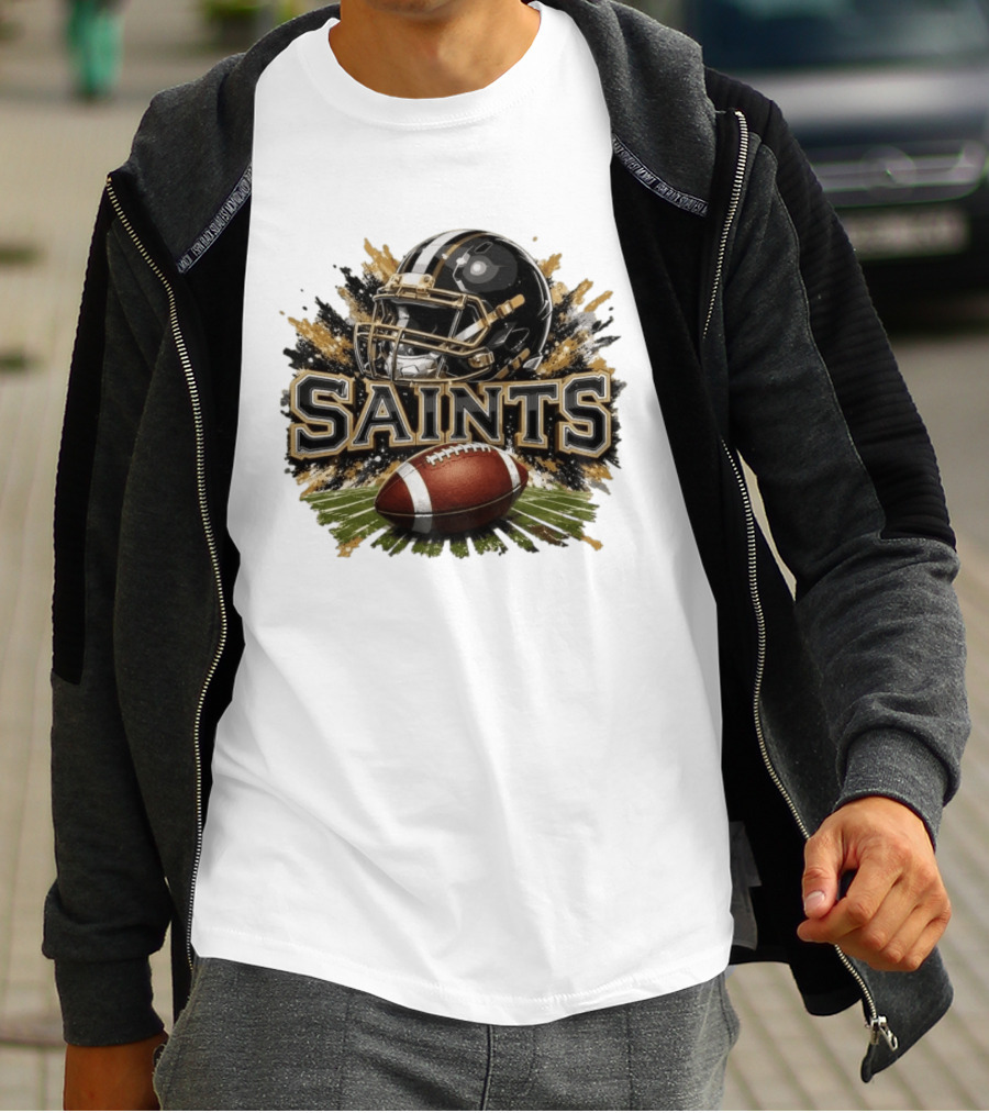 Saints Football Helmet With Splash And Ball T-Shirt