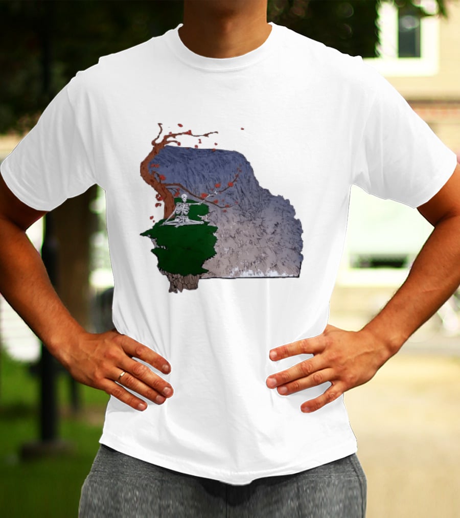 Grateful Dead Skeleton Meditating Under Flowering Tree T-Shirt