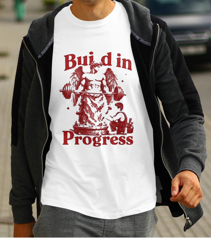 Staticloom Supply Angel Build In Progress Lifting Weight T-Shirt