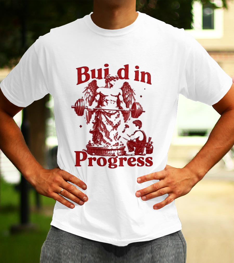 Staticloom Supply Angel Build In Progress Lifting Weight T-Shirt