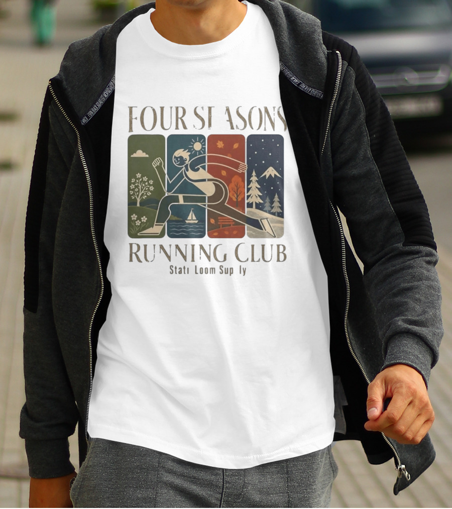 Staticloom Supply Four Seasons Running Club Vintage Seasonal Outdoor Jogging T-Shirt