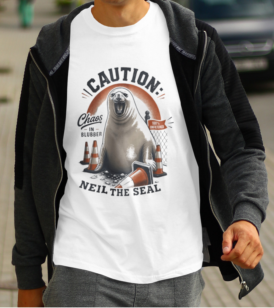 Caution Neil The Seal Chaos In Blubber With Traffic Cones T-Shirt
