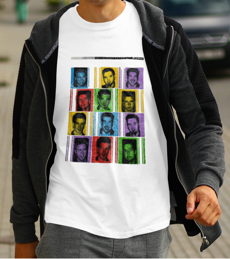 NSYNC Justin Timberlake JC Chasez Joey Fatone Lance Bass Chris Kirkpatrick Vibrant Portrait Grid Stereo Bars T-Shirt