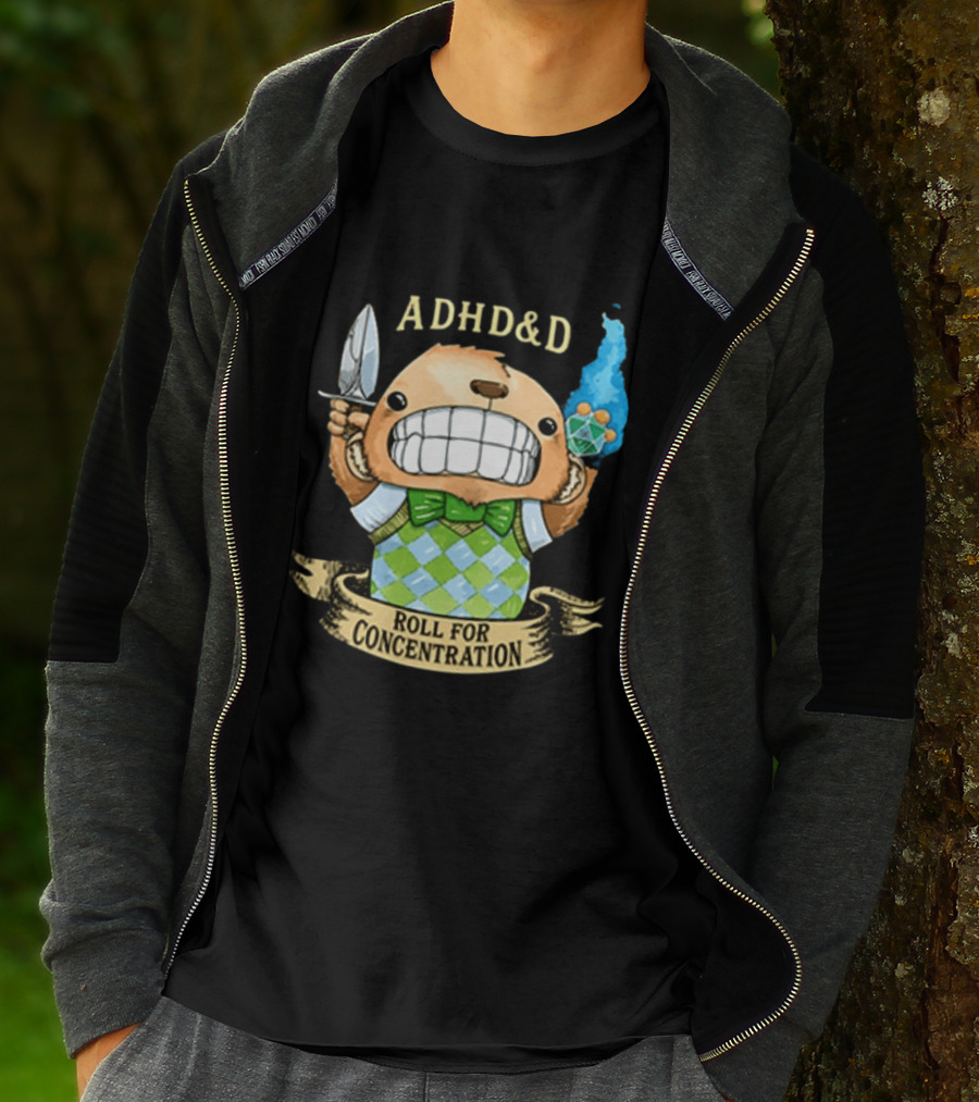 ADHD&D Roll For Concentration Bear With Knife And Dice T-Shirt