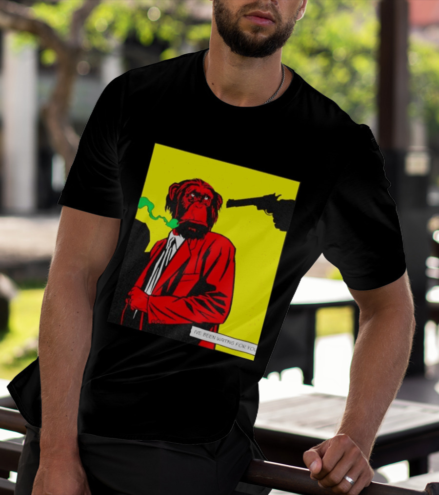Chimpanzee Hitman Smoking Scene I've Been Waiting For You T-Shirt