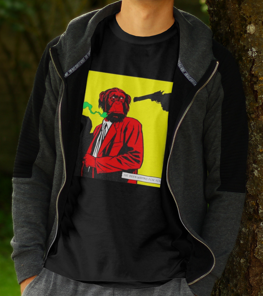Chimpanzee Hitman Smoking Scene I've Been Waiting For You T-Shirt