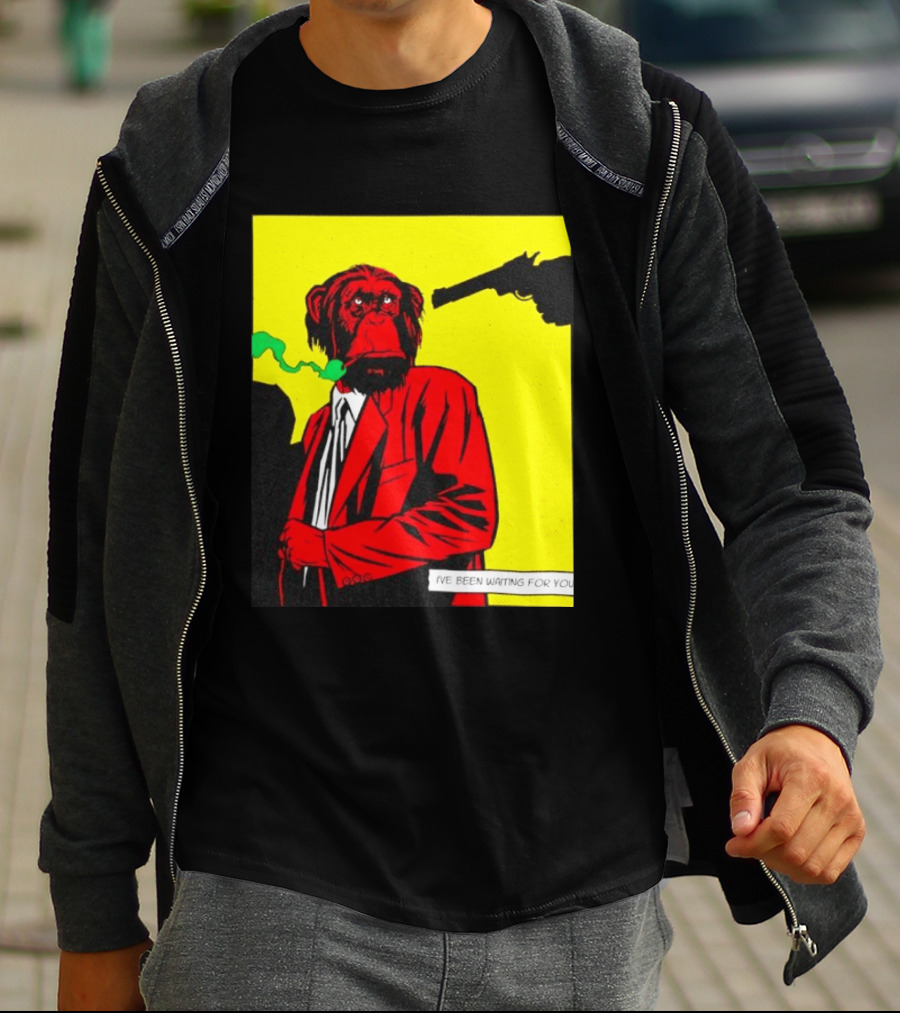 Chimpanzee Hitman Smoking Scene I've Been Waiting For You T-Shirt