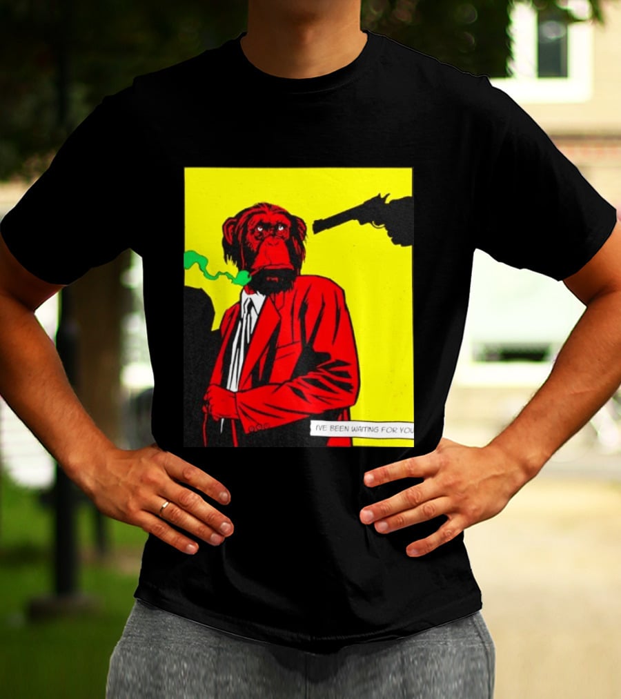 Chimpanzee Hitman Smoking Scene I've Been Waiting For You T-Shirt