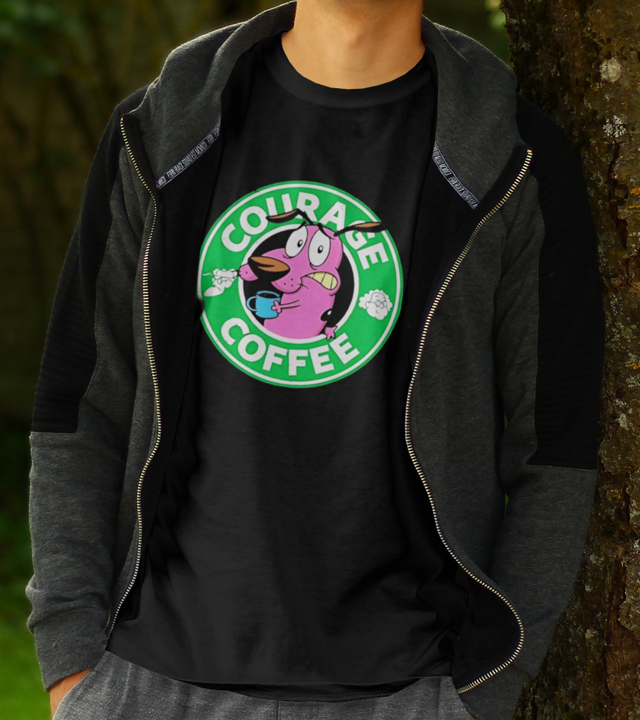 Courage The Cowardly Dog Coffee Parody Green Circle T-Shirt