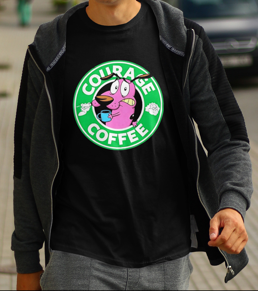 Courage The Cowardly Dog Coffee Parody Green Circle T-Shirt