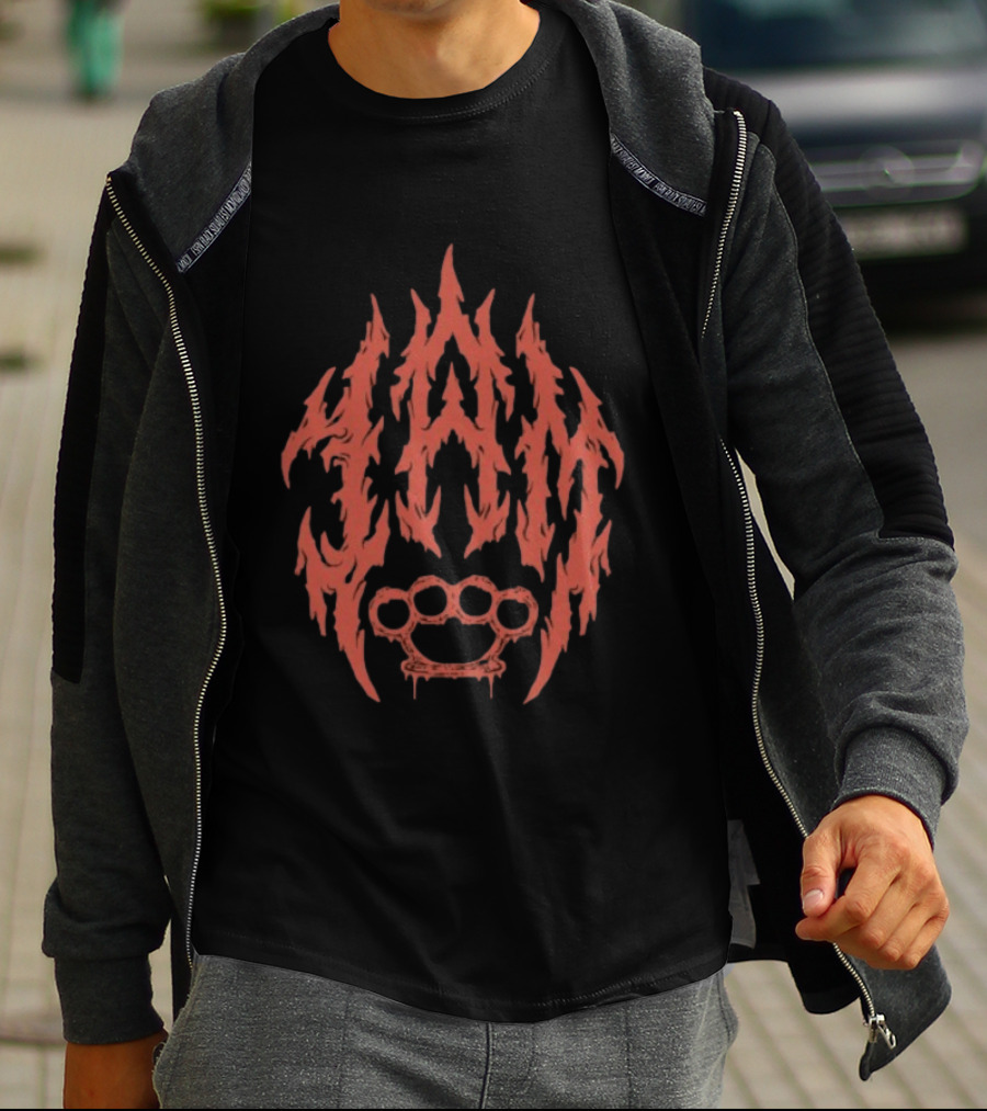 Indiemerchstore I Am Mook Bleak Humanity Fiery Lettering Brass Knuckles T-Shirt