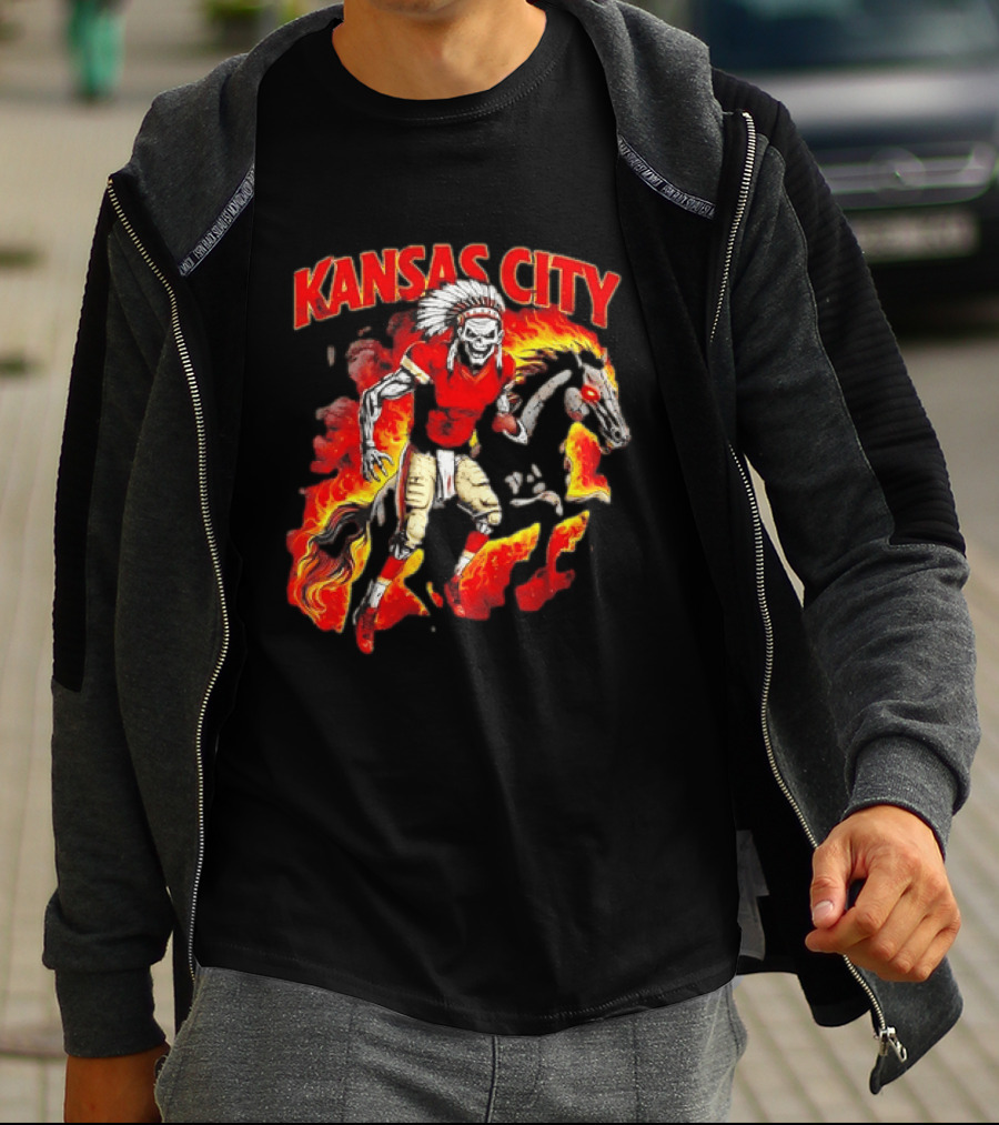 Kansas City Skeleton Player Riding Flaming Horse T-Shirt