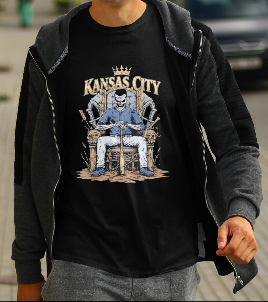 Kansas City Skeleton King On Throne With Baseball Bat T-Shirt