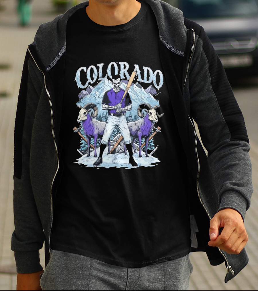 Colorado Skeleton Batter Mountain Ram Scene T-Shirt
