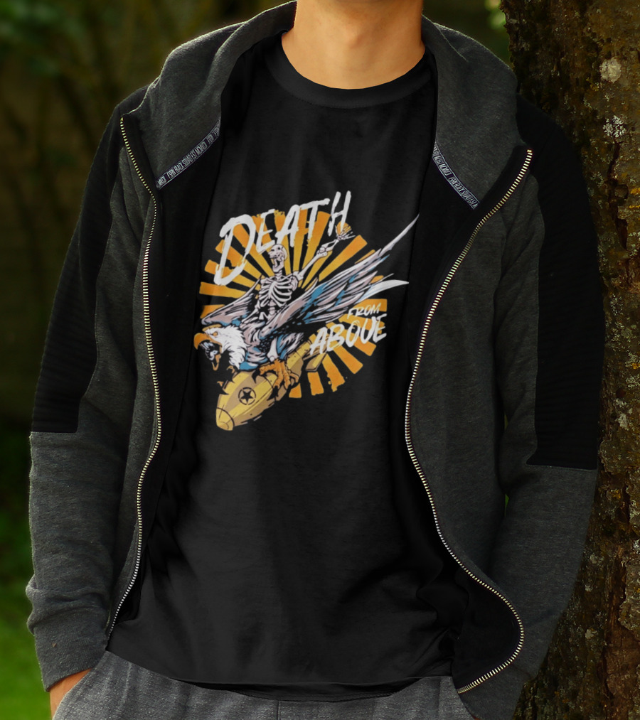 Skeleton Eagle Riding Bomb Death From Above T-Shirt