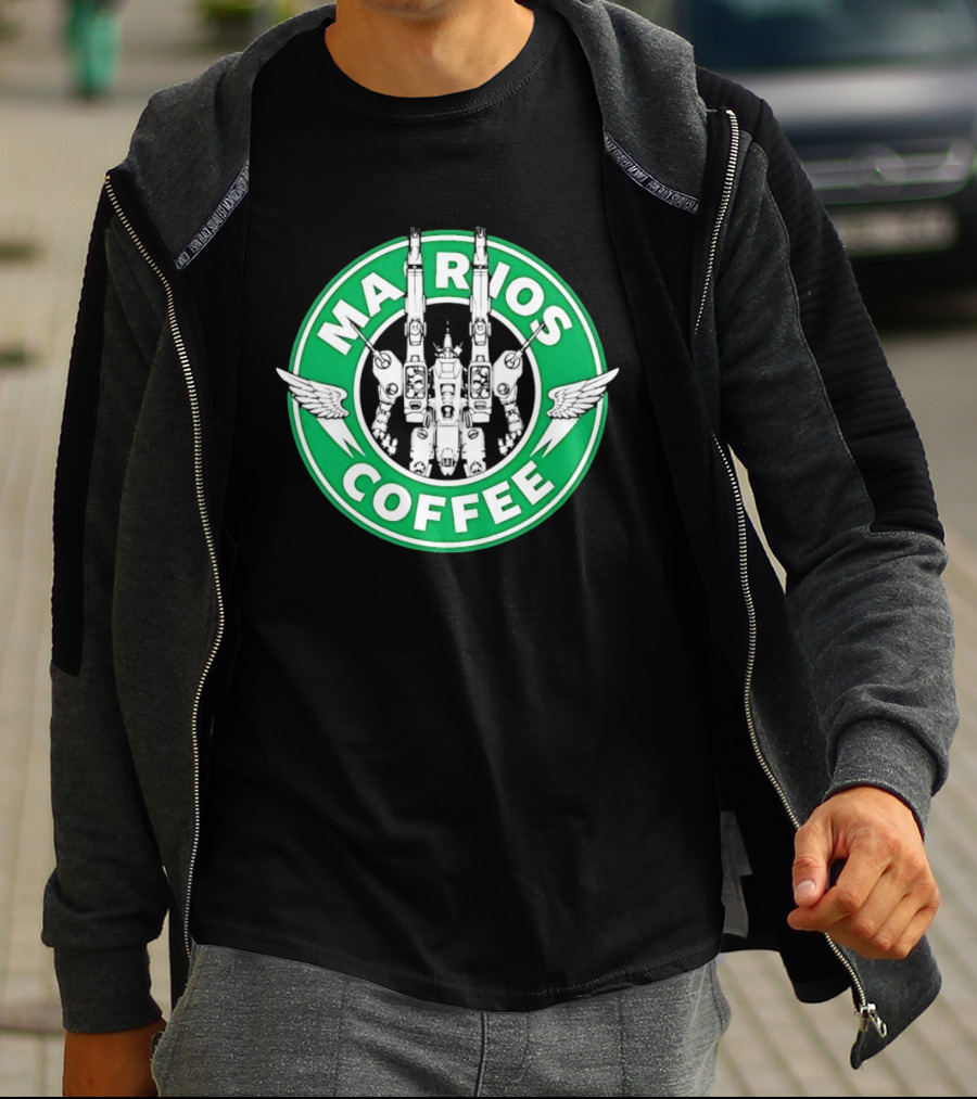 Marios Coffee Mech Robot Wings Green Circular T-Shirt